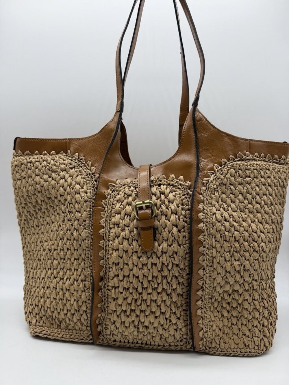 PATRICIA NASH Santorini woven straw & leather trim women's medium tote -Natural - Picture 8 of 13